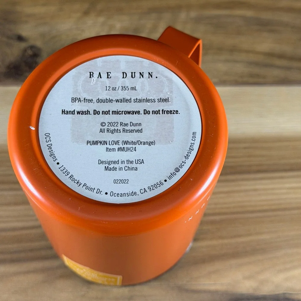 Rae Dunn Pumpkin Love Orange Insulated Stainless Steel Mug 12oz with Lid MUH24 - Picture 5 of 5